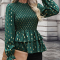 Perfee Smocked Flounce Sleeve Layered Blouse