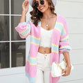 Angel Wings Color Block Ribbed Dropped Shoulder Open Front Cardigan