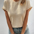 Frill Round Neck Short Sleeve Blouse