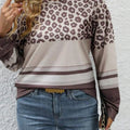 Plus Size Leopard Round Neck Long Sleeve Top