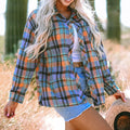 Plaid Collared Neck Long Sleeve Shirt