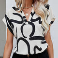 Printed Notched Short Sleeve Blouse