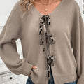 Perfee Tied Contrast Heart V-Neck Long Sleeve Cardigan