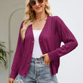 Openwork Button Front V-Neck Cardigan