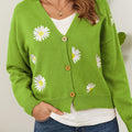 Flower Button Front Dropped Shoulder Cardigan