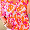 Printed V-Neck Short Sleeve Blouse