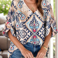 Printed Notched Half Sleeve Blouse