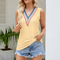 Contrast V-Neck Eyelet Tank