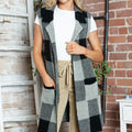 Plaid Lapel Collar Sleeveless Cardigan