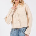 bytos Button Down Cropped Denim Jacket with Patch Pockets