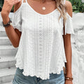 Eyelet Cold Shoulder Short Sleeve Blouse