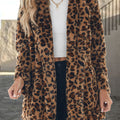 Leopard Collared Neck Coat with Pockets
