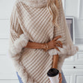 Fuzzy Trim Texture Three-Quarter Sleeve Poncho