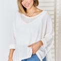 Zenana Full Size Waffle Knit V-Neck Long Sleeve Slit Top