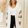 Angel Wings Striped Open Front Dropped Shoulder Cardigan