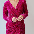 Sequin Surplice Long Sleeve Mini Dress
