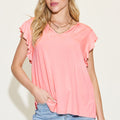 Basic Bae Full Size Bamboo Notched Ruffled Short Sleeve T-Shirt