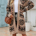 Angel Wings Pocketed Geometric Open Front Dropped Shoulder Cardigan