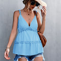 Frill Trim Sleeveless Plunge Top