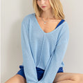 HYFVE V-Neck Stripe Texture Long Sleeve Top