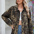 Leopard Button Up Drop Shoulder Denim Jacket