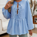 Devine Tied Striped Long Sleeve Blouse