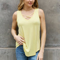 BOMBOM Criss Cross Front Detail Sleeveless Top in Butter Yellow