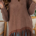 Fringe Round Neck Long Sleeve Top