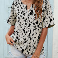 Printed Notched Neck Half Sleeve Blouse