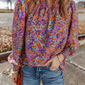 Floral Round Neck Long Sleeve Blouse