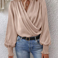 Surplice Smocked Lantern Sleeve Blouse