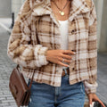 Plaid Button Up Collared Neck Long Sleeve Jacket