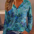 Printed V-Neck Long Sleeve Blouse