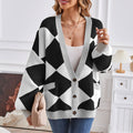 Geometric Lantern Sleeve Cardigan with Pockets