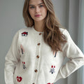 Button Up Round Neck Long Sleeve Cardigan
