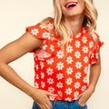 Haptics Round Neck Ruffled Floral Contrast Knit Top