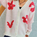 Flower Button Down V-Neck Long Sleeve Cardigan