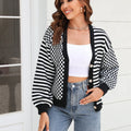 Angel Wings Button-Down Stripe & Plaid Contrast Pattern Cardigan