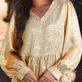 Frill Peplum V-Neck Long Sleeve Blouse