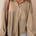 Waffle-Knit Collared Neck Long Sleeve Shacket