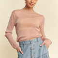 Davi & Dani Glitter Mesh Lettuce Hem Long Sleeve Top