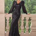 Sequin V-Neck Lantern Sleeve Maxi Dress