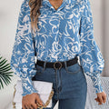 Printed Collared Neck Lantern Sleeve Shirt