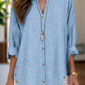 Striped Notched Long Sleeve Blouse