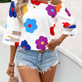 Flower Asymmetrical Neck Blouse