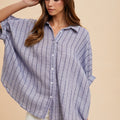 Annie Wear Striped Button Up Half Sleeve Shirt