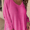 Side Slit V-Neck Long Sleeve Top
