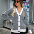 Angel Wings Striped V-Neck Dropped Shoulder Button-Up Cardigan