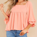 Smocked Square Neck Flounce Sleeve Blouse