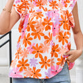 Printed Round Neck Cap Sleeve Blouse